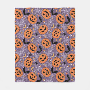 Purple Jack-O-Lantern Halloween Pattern Fleece Blanket