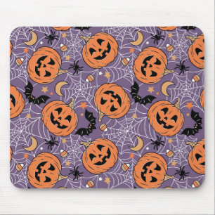 Purple Jack-O-Lantern Halloween Pattern Mouse Mat