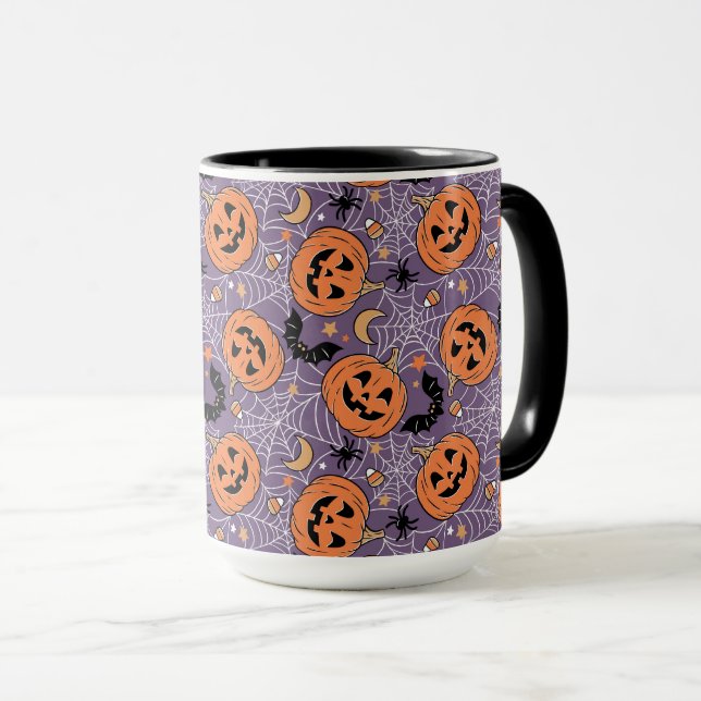 Purple Jack-O-Lantern Halloween Pattern Mug (Front Right)