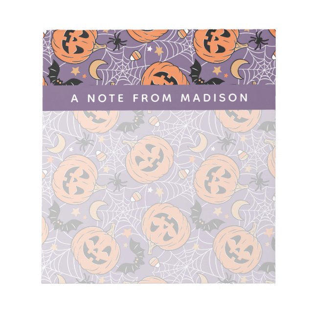 Purple Jack-O-Lantern Halloween Pattern Notepad (Front)