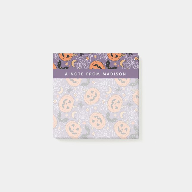 Purple Jack-O-Lantern Halloween Pattern Post-it Notes (Front)