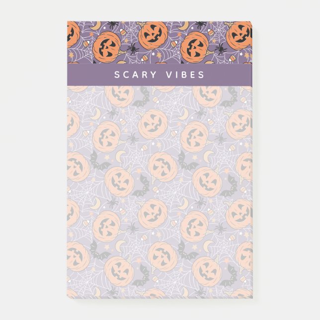 Purple Jack-O-Lantern Halloween Pattern Post-it Notes (Front)