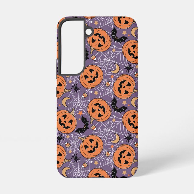 Purple Jack-O-Lantern Halloween Pattern Samsung Galaxy S22 Case (Back)