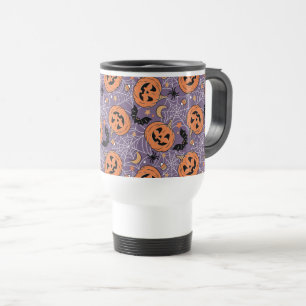 Purple Jack-O-Lantern Halloween Pattern Travel Mug