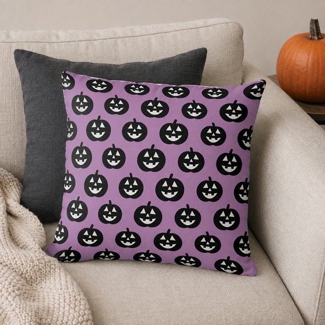 Purple Jack o Lantern Pumpkin Pattern Halloween Cushion (Creator Uploaded)