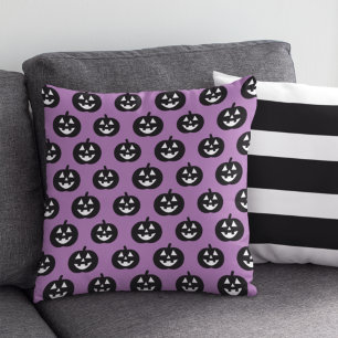 Purple Jack O Lantern Pumpkin Pattern Halloween Cushion