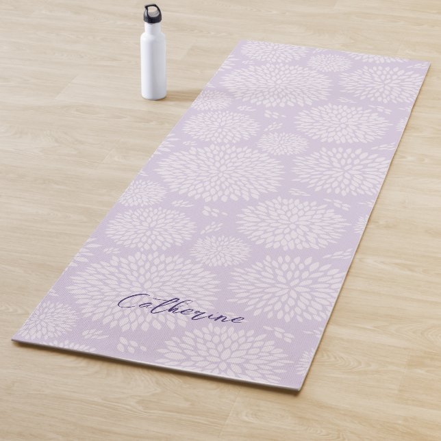 Purple Japanese Inspired Flower Pattern Monogram  Yoga Mat (In Situ)