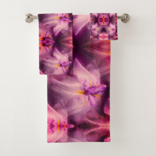 Purple Japanese Iris Flower Abstract Bath Towel Set