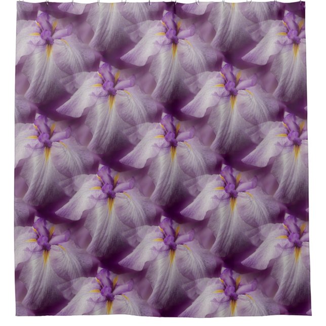 Purple Japanese Iris Flower Pattern Shower Curtain (Front)
