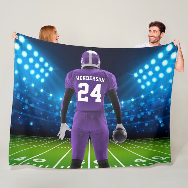 Purple Jersey Personalised Football Player Fleece Blanket (In Situ)