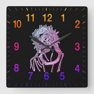 Purple Jesus looking up to god glimmering brightly Square Wall Clock