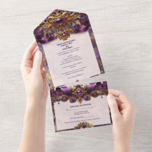 Purple Jewel All-in-One Wedding Invitation