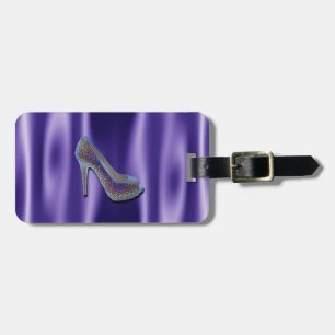 Purple Jewel Satin High Heel Shoe Crystal Luggage Tag