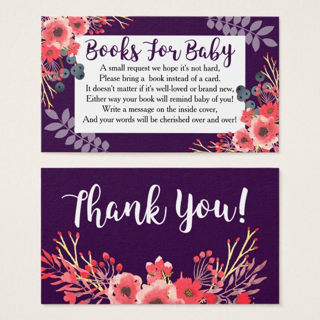 Purple Jewel Tone Watercolor Flowers Book Cards (Front & Back)