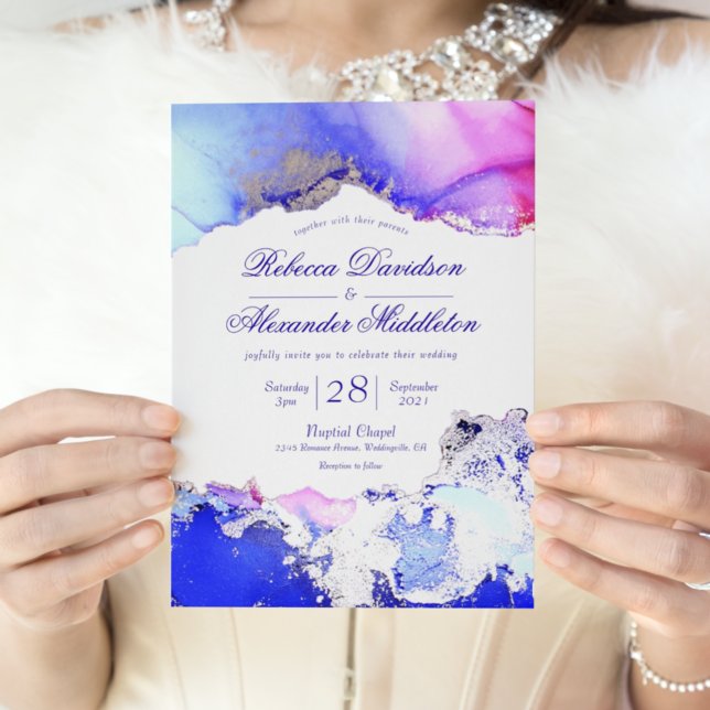 Purple Jewel Toned Ink Wash Wedding Invitation (Creator Uploaded)