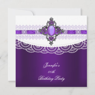 Purple Jewel White Lace Birthday Party Invitation