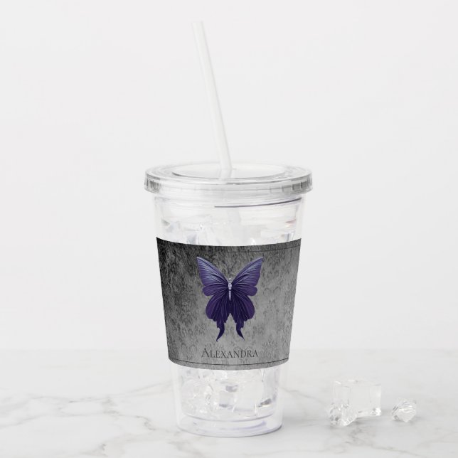 Purple Jewelled Butterfly Acrylic Tumbler (Front Ice)