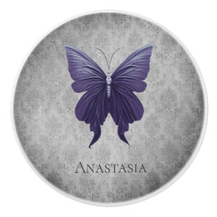 Purple Jewelled Butterfly Ceramic Knob