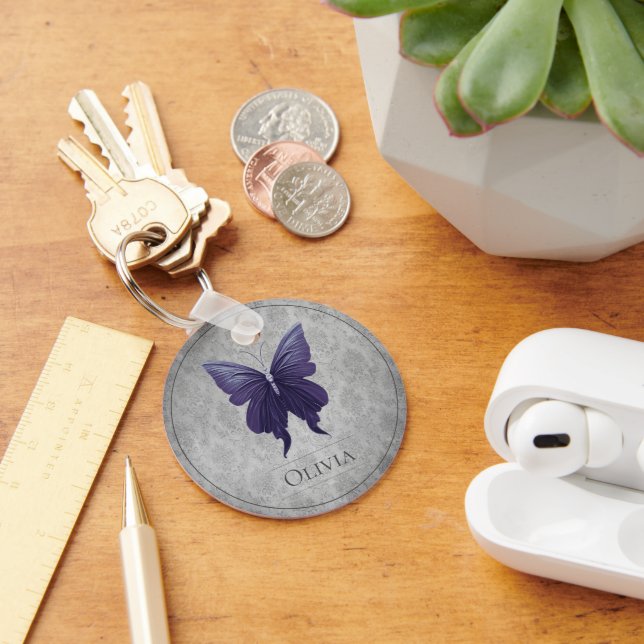 Purple Jewelled Butterfly Key Ring (Desk)