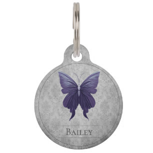 Purple Jewelled Butterfly Round Pet Tag