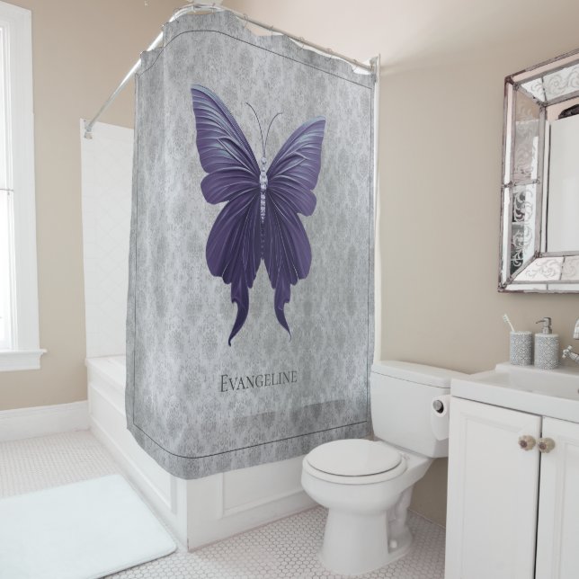 Purple Jewelled Butterfly Shower Curtain (In Situ)