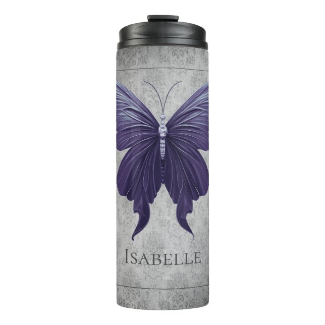 Purple Jewelled Butterfly Thermal Tumbler (Front)