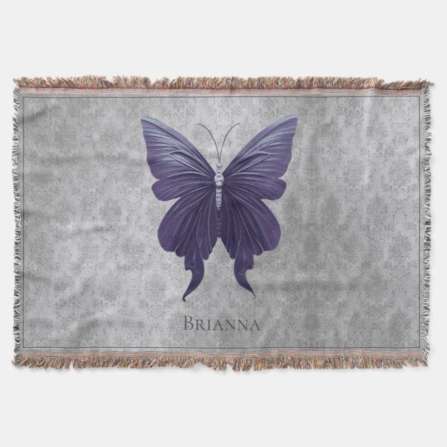 Purple Jewelled Butterfly Throw Blanket (Front)
