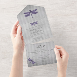 Purple Jewelled Dragonfly Wedding All In One Invitation