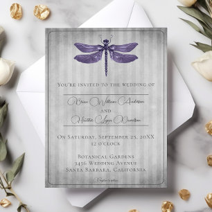 Purple Jewelled Dragonfly Wedding Invitation