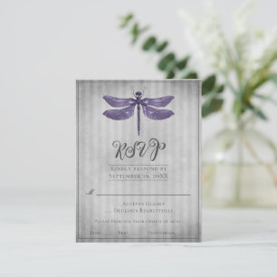 Purple Jewelled Dragonfly Wedding RSVP Card