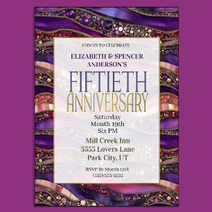 Purple Jewelled Strata 50th Wedding Anniversary Invitation