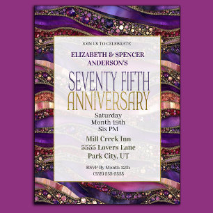 Purple Jewelled Strata 75th Wedding Anniversary Invitation