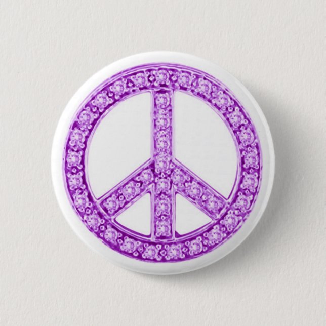 Purple Jewels Peace Sign 6 Cm Round Badge (Front)
