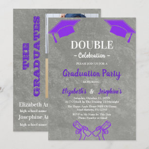 Purple joint Celebration Graduation Party 2 photos Invitation