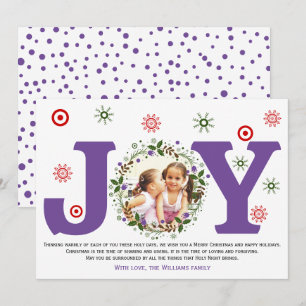 Purple Joy, Christmas floral wreath photo Holiday Card