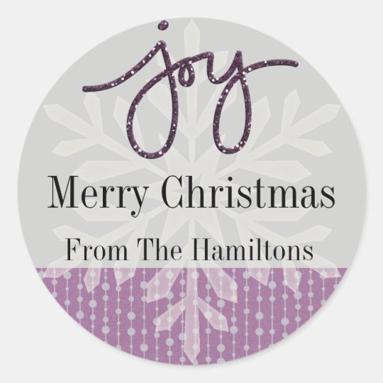 Purple Joy Snowflake Personalised Holiday Sticker