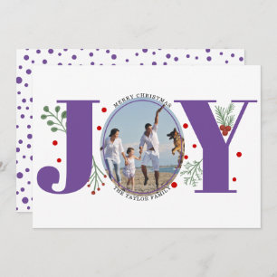 Purple Joy with berries Christmas photo Holiday Card
