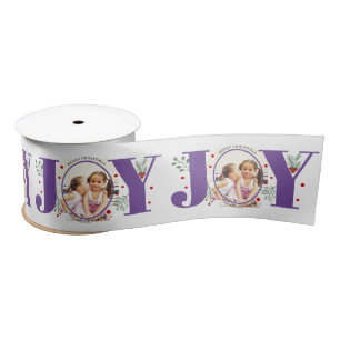 Purple Joy with berries Christmas photo Satin Ribbon
