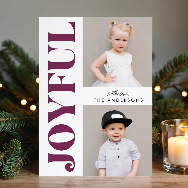 Purple Joyful Modern Christmas 4 Photo Holiday Card (Creator Uploaded)