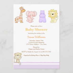 Purple Jungle Babies Baby Shower Invitation