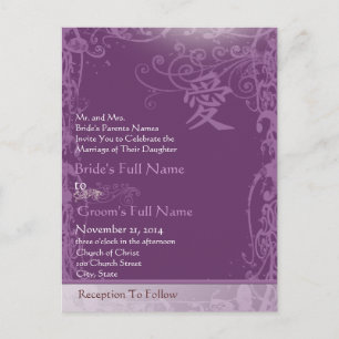 Purple Kanji for Love Cheap Wedding Invitation Postcard