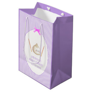 Purple Kawaii Bow Asian Dumpling Girl Baby Shower Medium Gift Bag