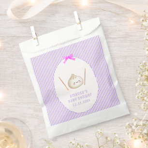 Purple Kawaii Girl Bow Asian Dumpling Baby Shower Favour Bags