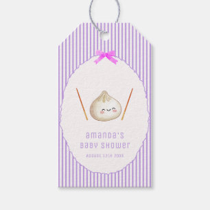 Purple Kawaii Girl Bow Asian Dumpling Baby Shower Gift Tags
