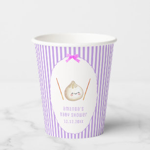 Purple Kawaii Girl Bow Asian Dumpling Baby Shower Paper Cups