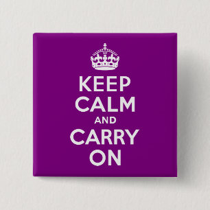 Purple Keep Calm and Carry On 15 Cm Square Badge