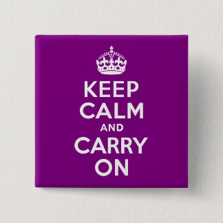 Purple Keep Calm and Carry On 15 Cm Square Badge