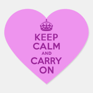 Purple Keep Calm and Carry On Heart Sticker