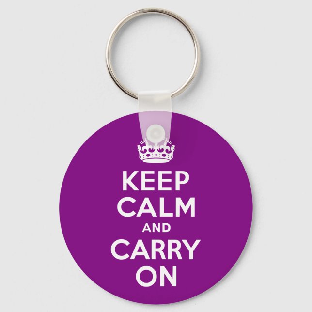 Purple Keep Calm and Carry On Key Ring (Front)