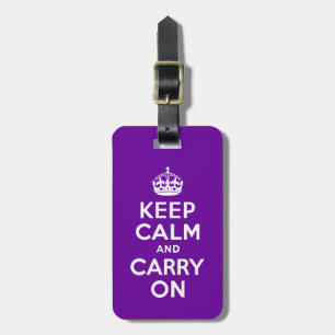 Purple Keep Calm and Carry On Luggage Tag